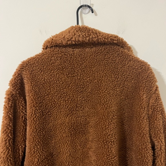 Urban Outfitters Willow Fuzzy Brown Drawstring Teddy Full Zip Cropped Jacket S - Picture 8 of 11